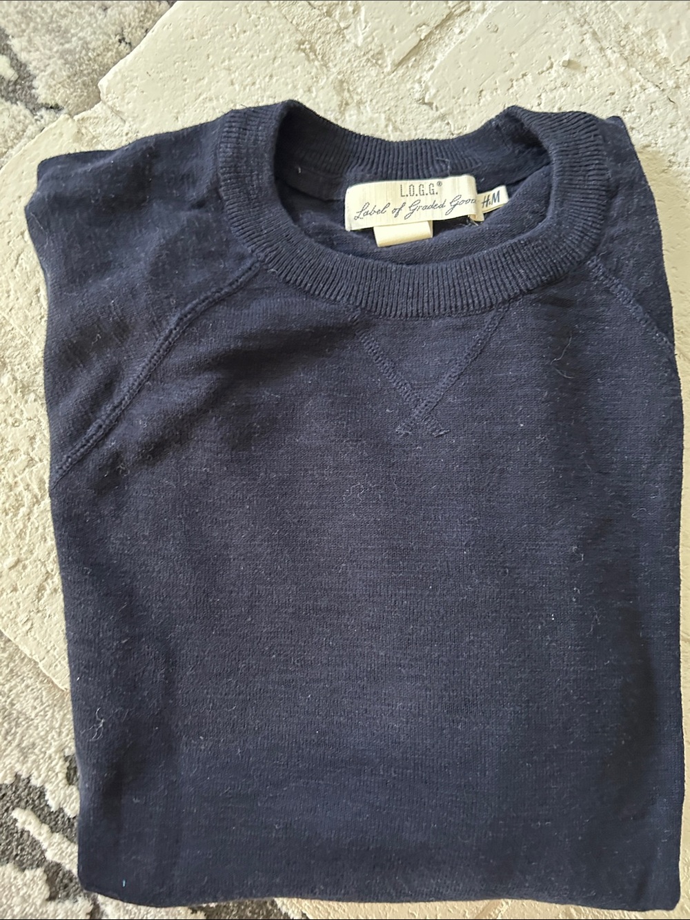H&M Navy Crewneck Long Sleeve Sweater - Classic Men’s Knit Size L